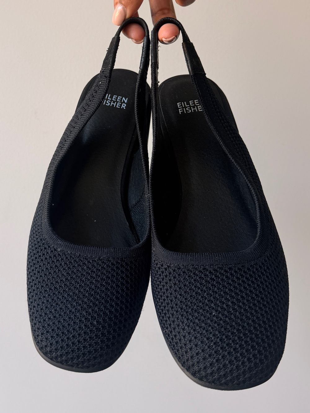 Eileen Fisher Black Knit Slingback Flats with Textured Upper